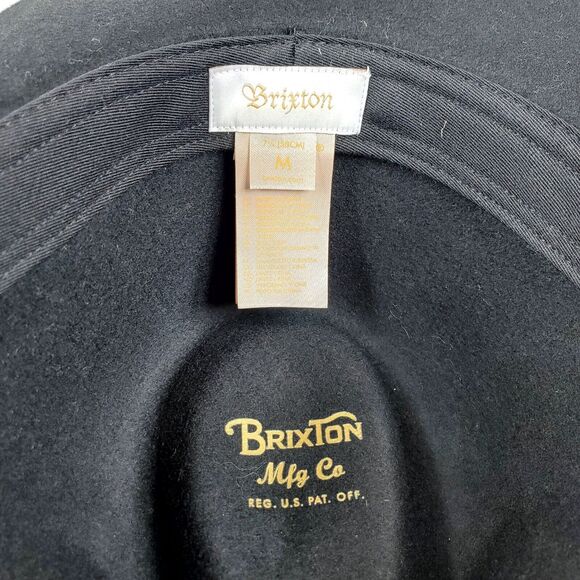 Brixton 100% Wool Black Fedora Hat Black Leather Band Size Medium 7 1/4 - Picture 6 of 7
